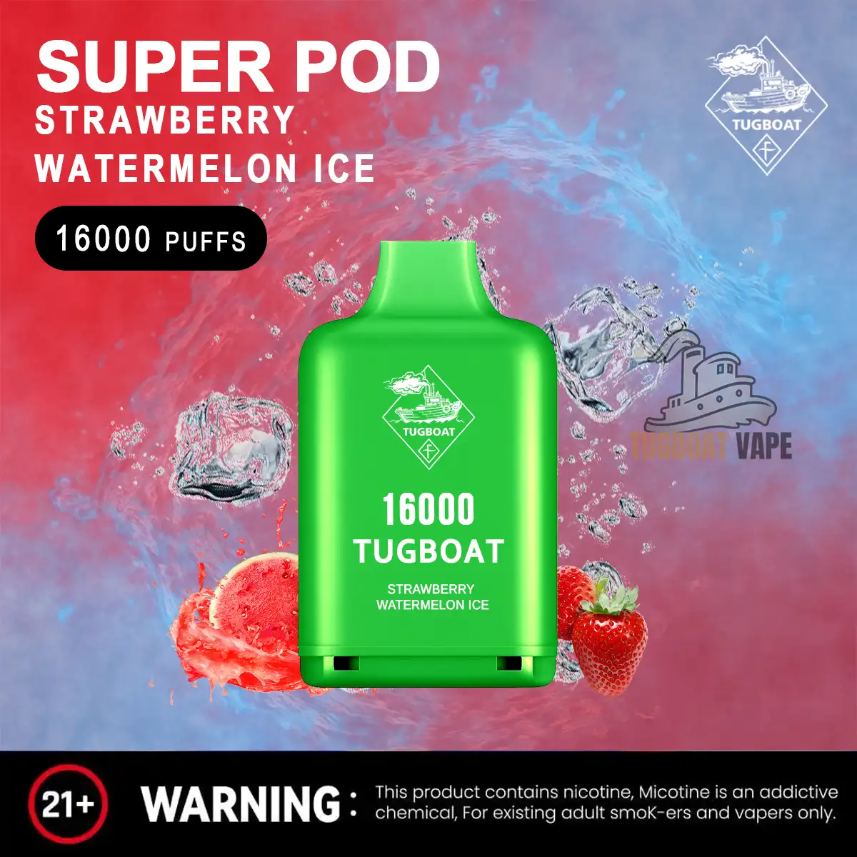 TUGBOAT SUPER 16000 PUFFS STRAWBERRY WATERMELON ICE