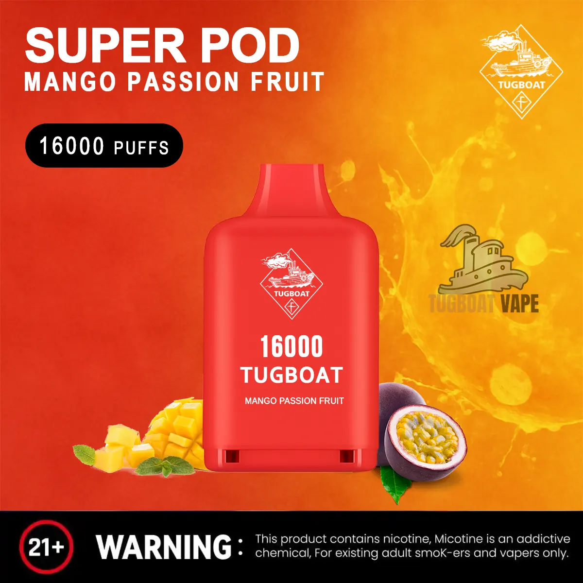 TUGBOAT SUPER 16000 PUFFS MANGO PASSION FRUIT