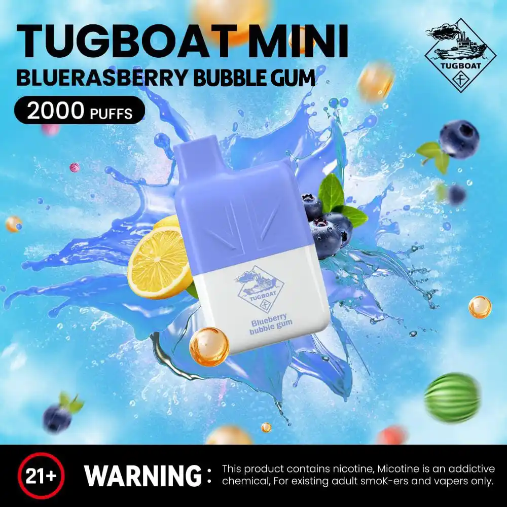 Tugboat Mini Disposable 2000 Puffs Vape Blueberry Bubblegum Tugboat Mini Disposable 2000 Puffs Vape Blueberry Bubblegum