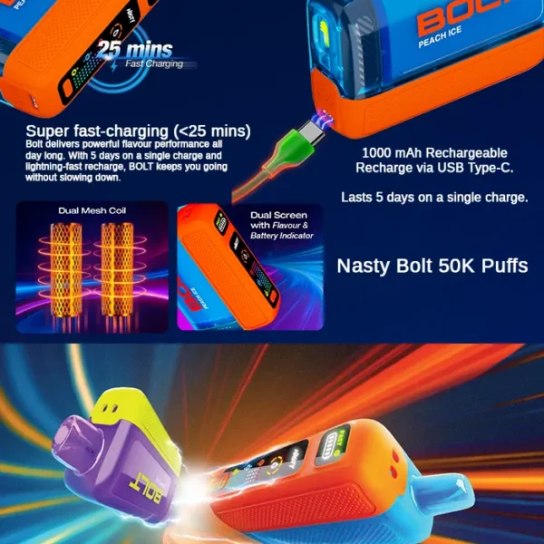 Nasty Bolt 50000 Puffs Disposable Vape 50mg Salt Nic in Dubai
