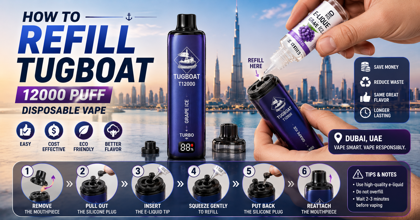 How to refill Tugboat 12000 puff disposable vape