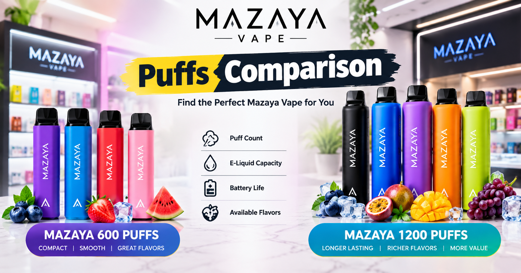 Mazaya vape puffs comparison