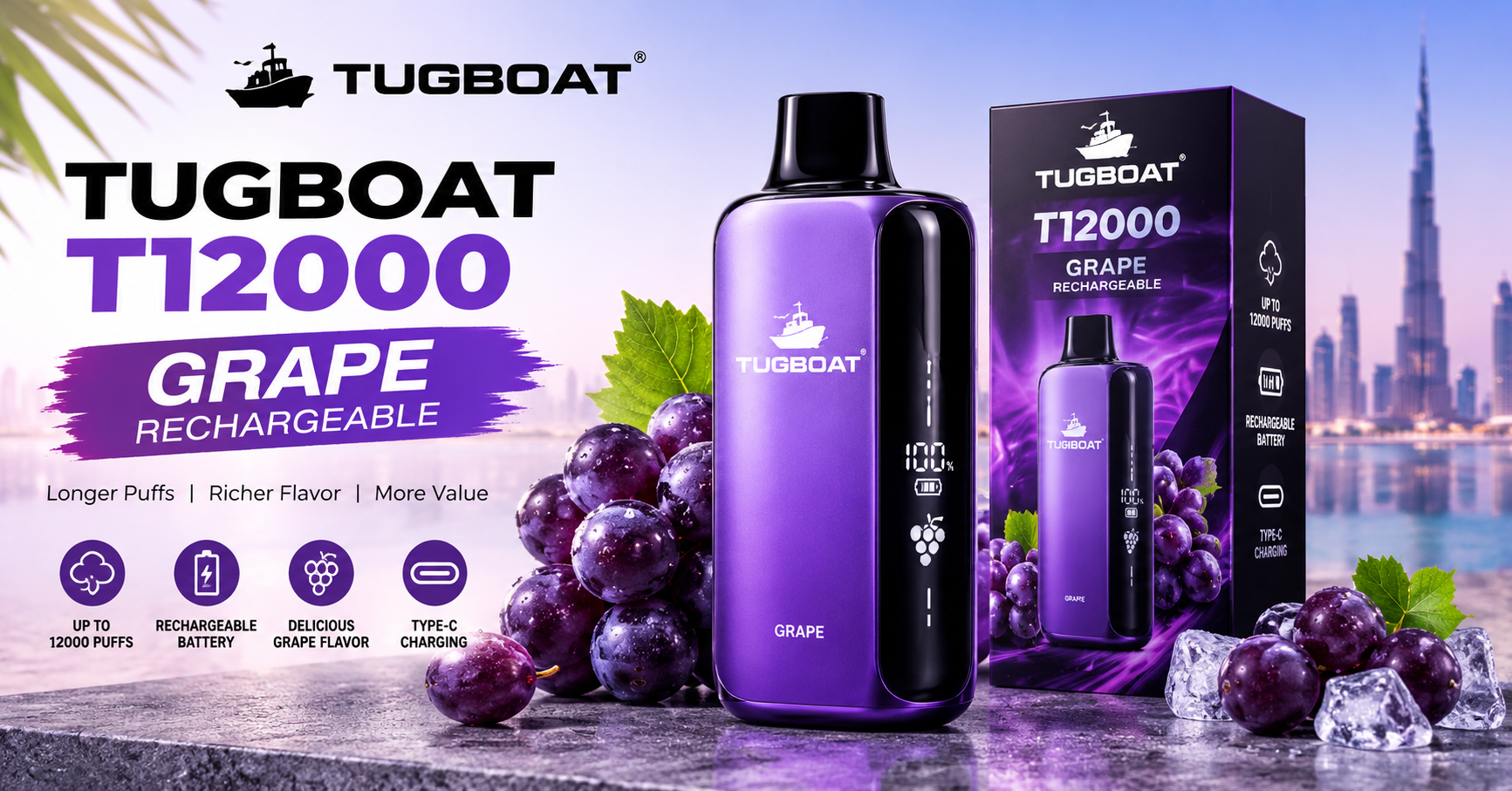 Tugboat t12000 grape rechargeable